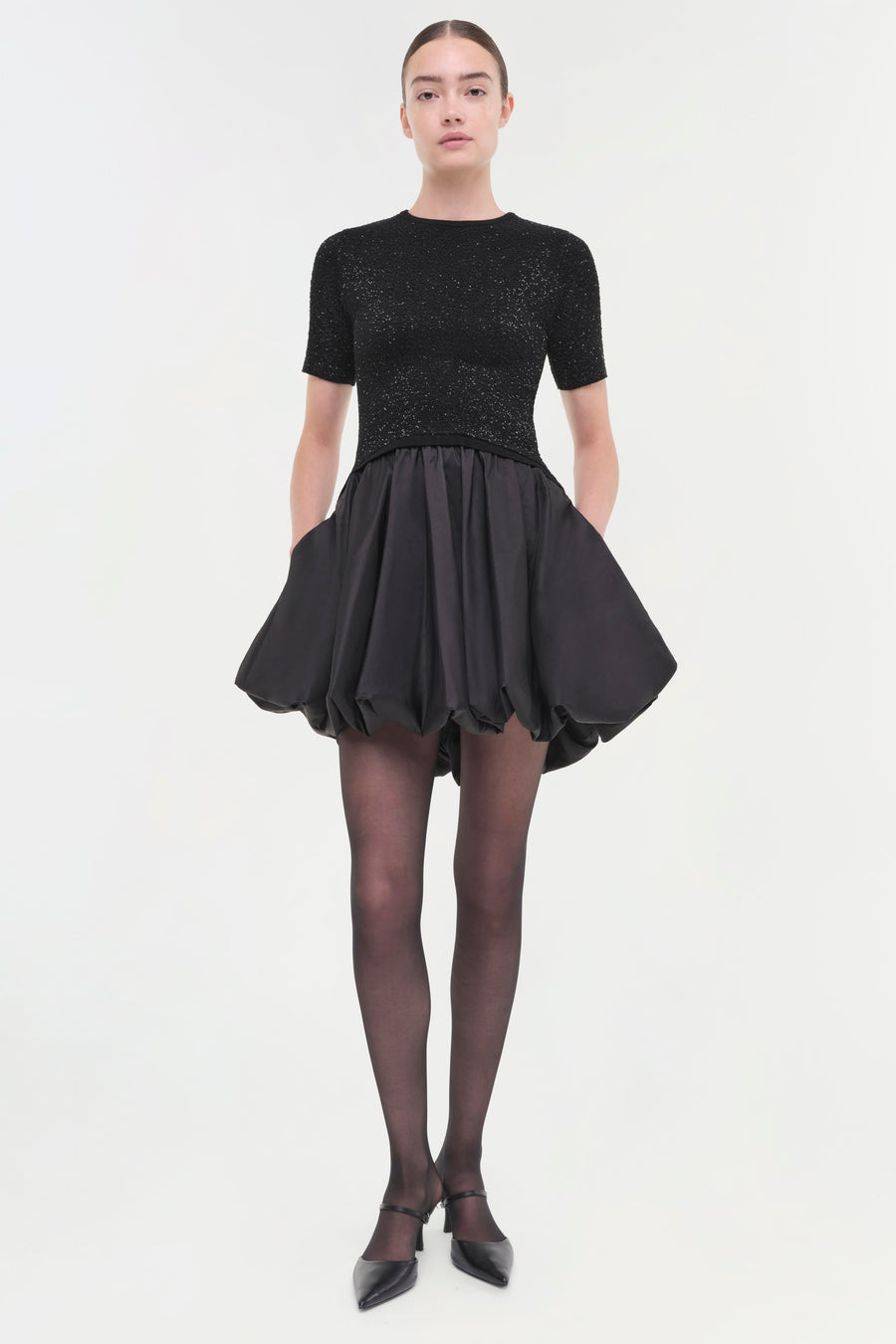 SIMKHAI Kenz Knit Combo Ruffle Mini Dress