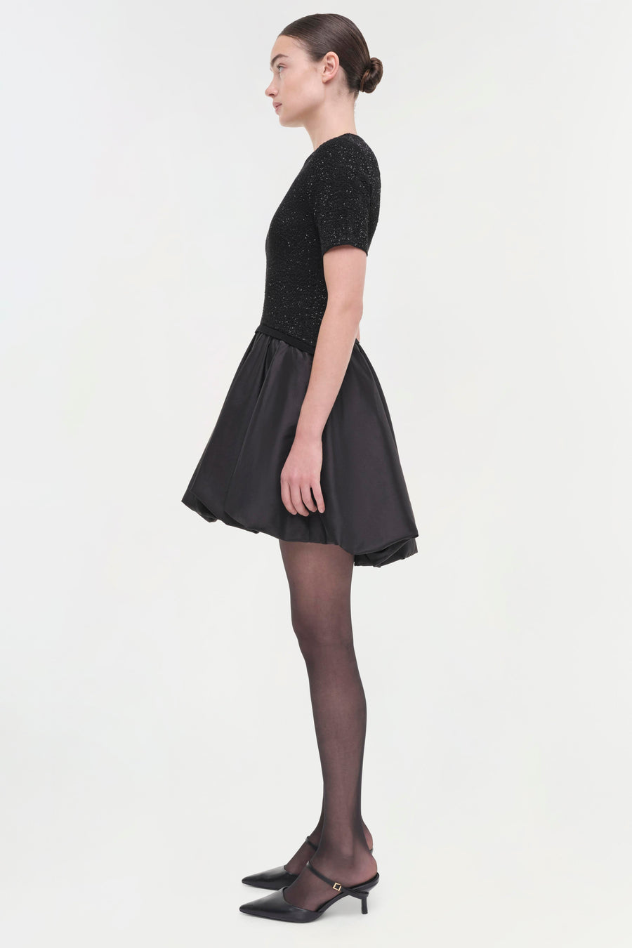 SIMKHAI Kenz Knit Combo Ruffle Mini Dress