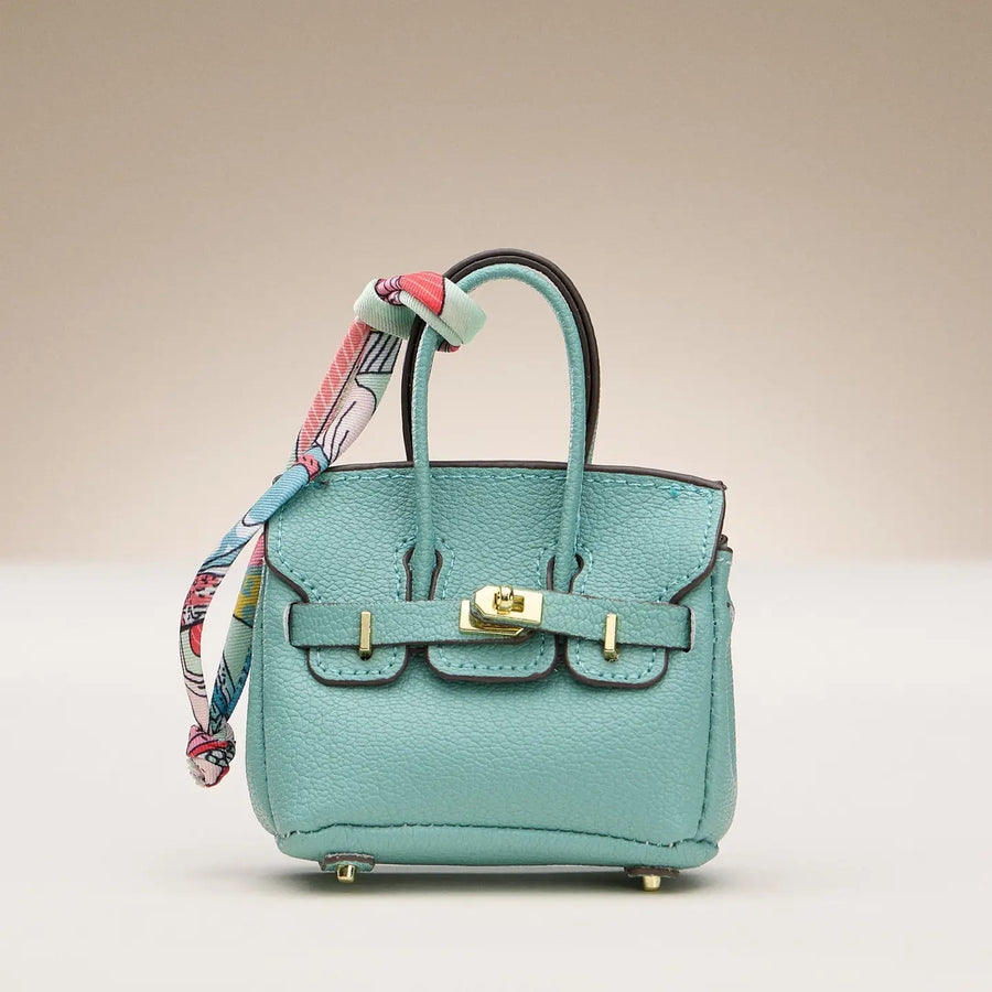 Mini Faux Leather Bag Charm with Scarf Detail