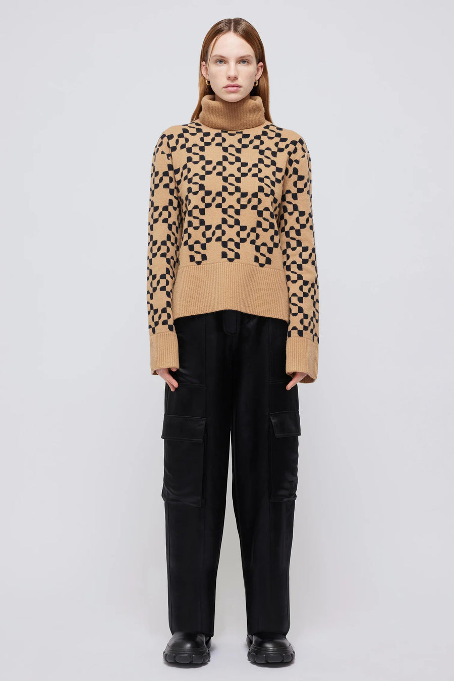 SIMKHAI Charlenne Logo Pattern Turtleneck Sweater