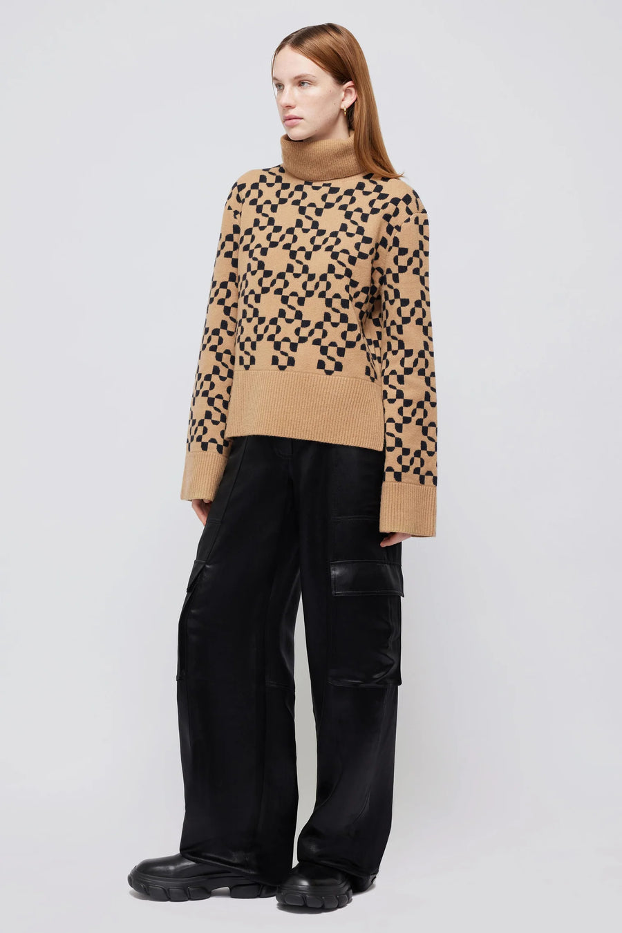 SIMKHAI Charlenne Logo Pattern Turtleneck Sweater