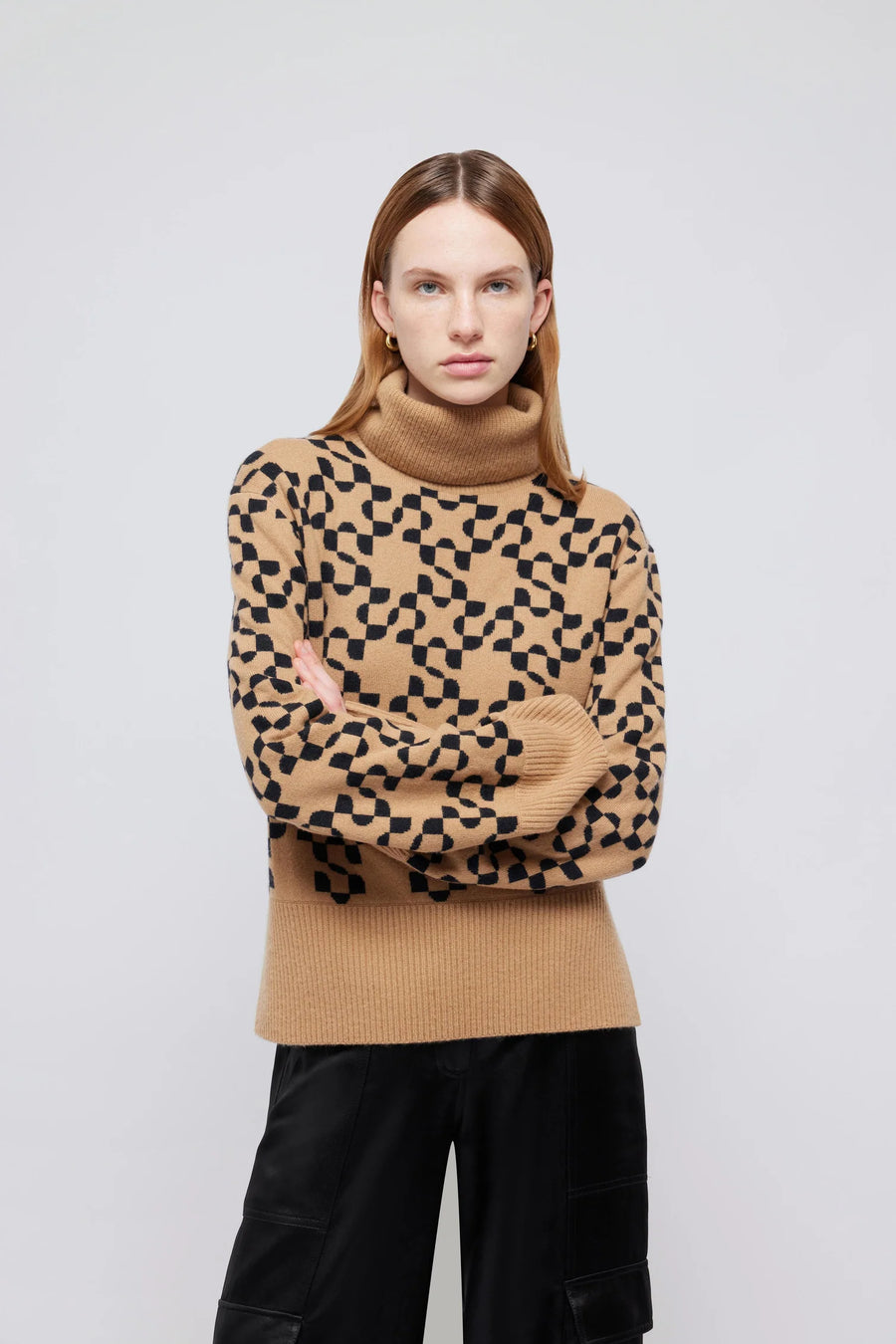 SIMKHAI Charlenne Logo Pattern Turtleneck Sweater