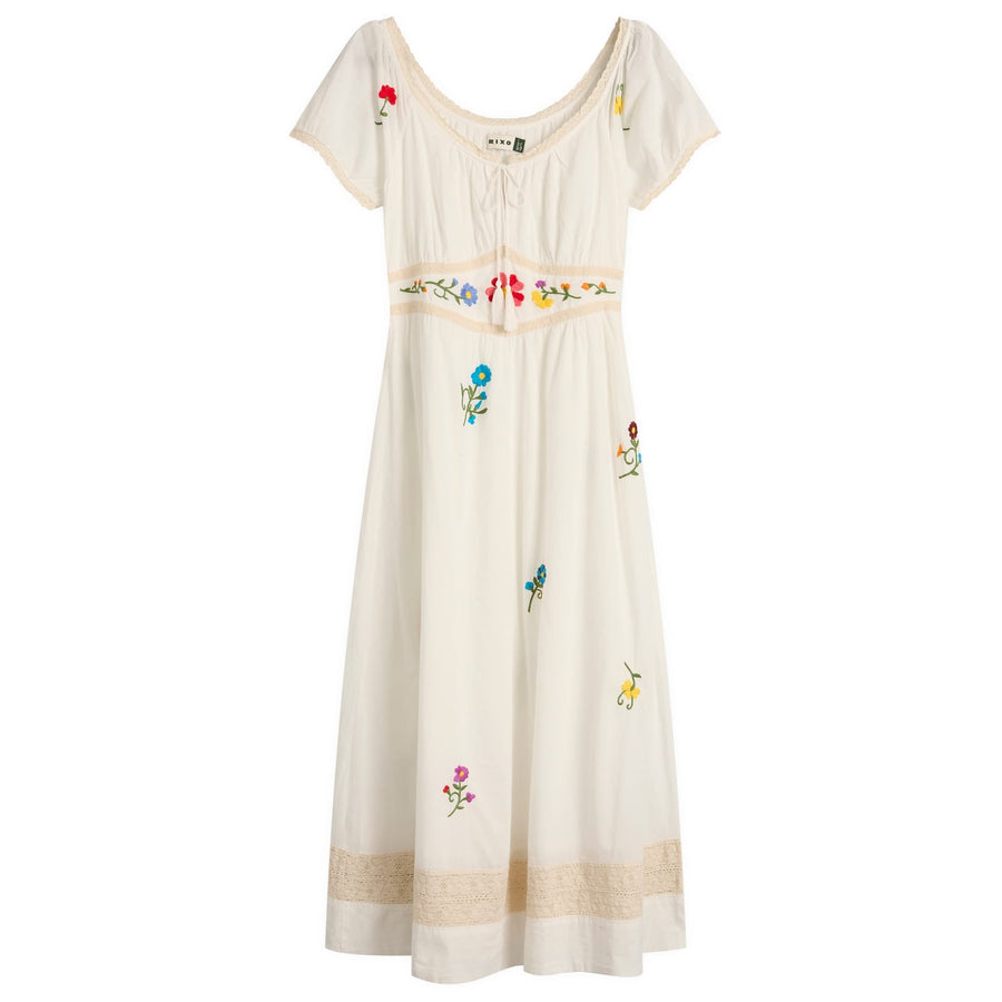 RIXO Alani Dress Ombre Floral Embroidery Ivory