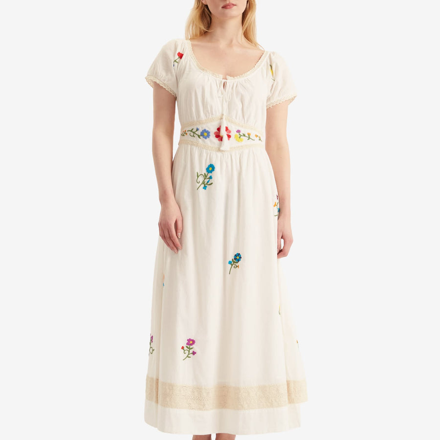 RIXO Alani Dress Ombre Floral Embroidery Ivory