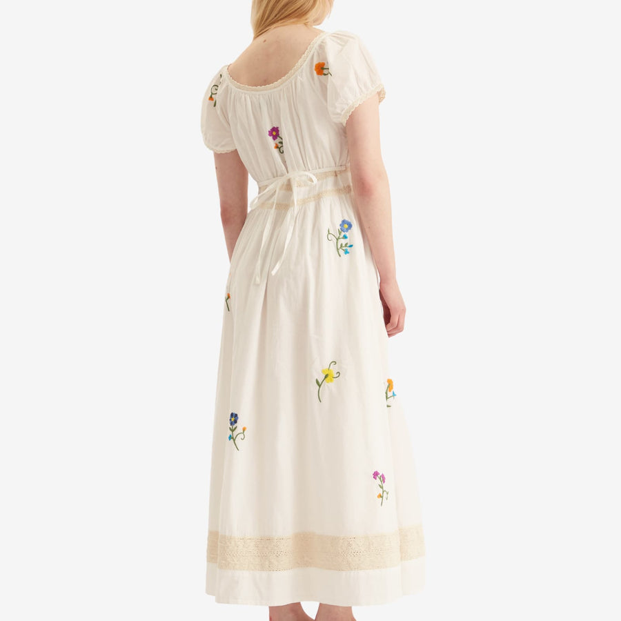 RIXO Alani Dress Ombre Floral Embroidery Ivory