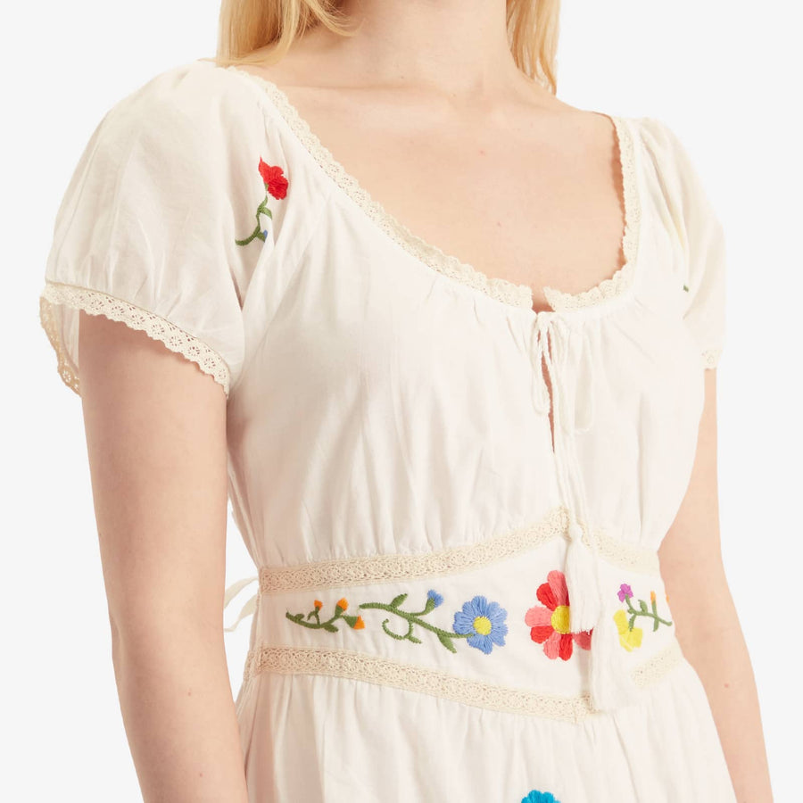 RIXO Alani Dress Ombre Floral Embroidery Ivory