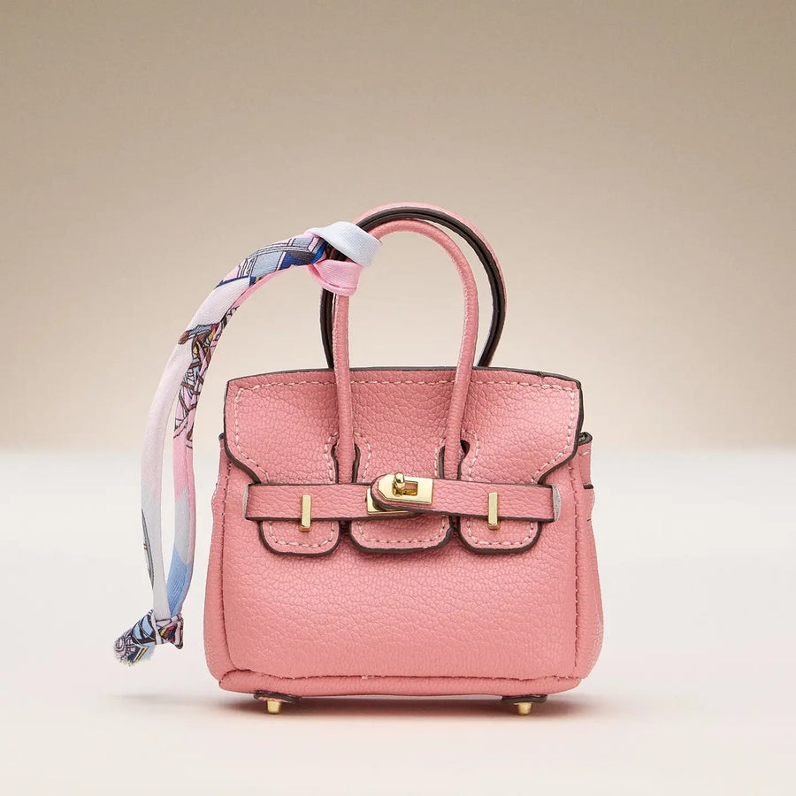 Mini Faux Leather Bag Charm with Scarf Detail