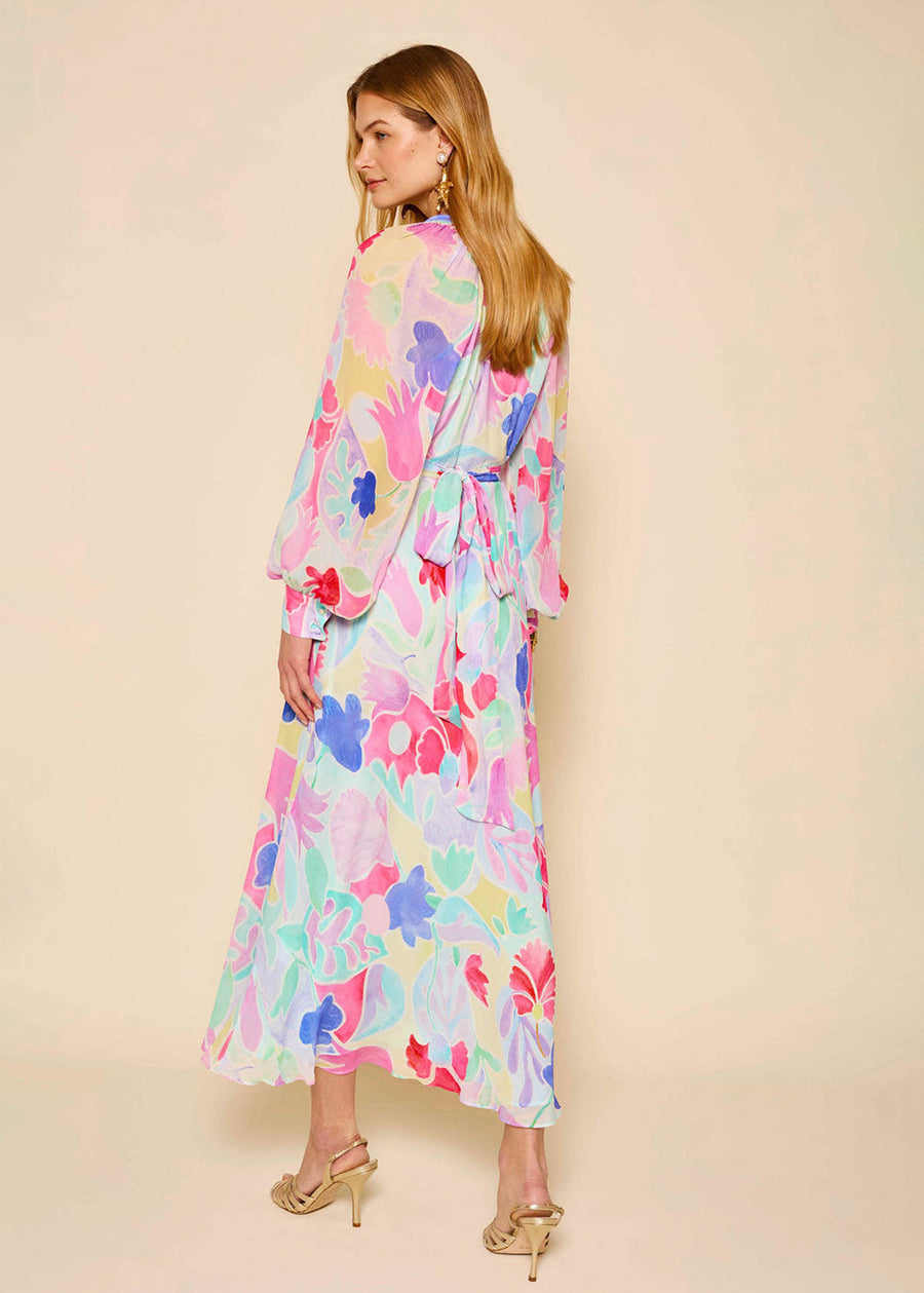 RIXO Aero Dress Abstract Tulip Ivory
