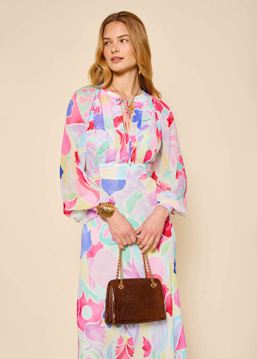RIXO Aero Dress Abstract Tulip Ivory