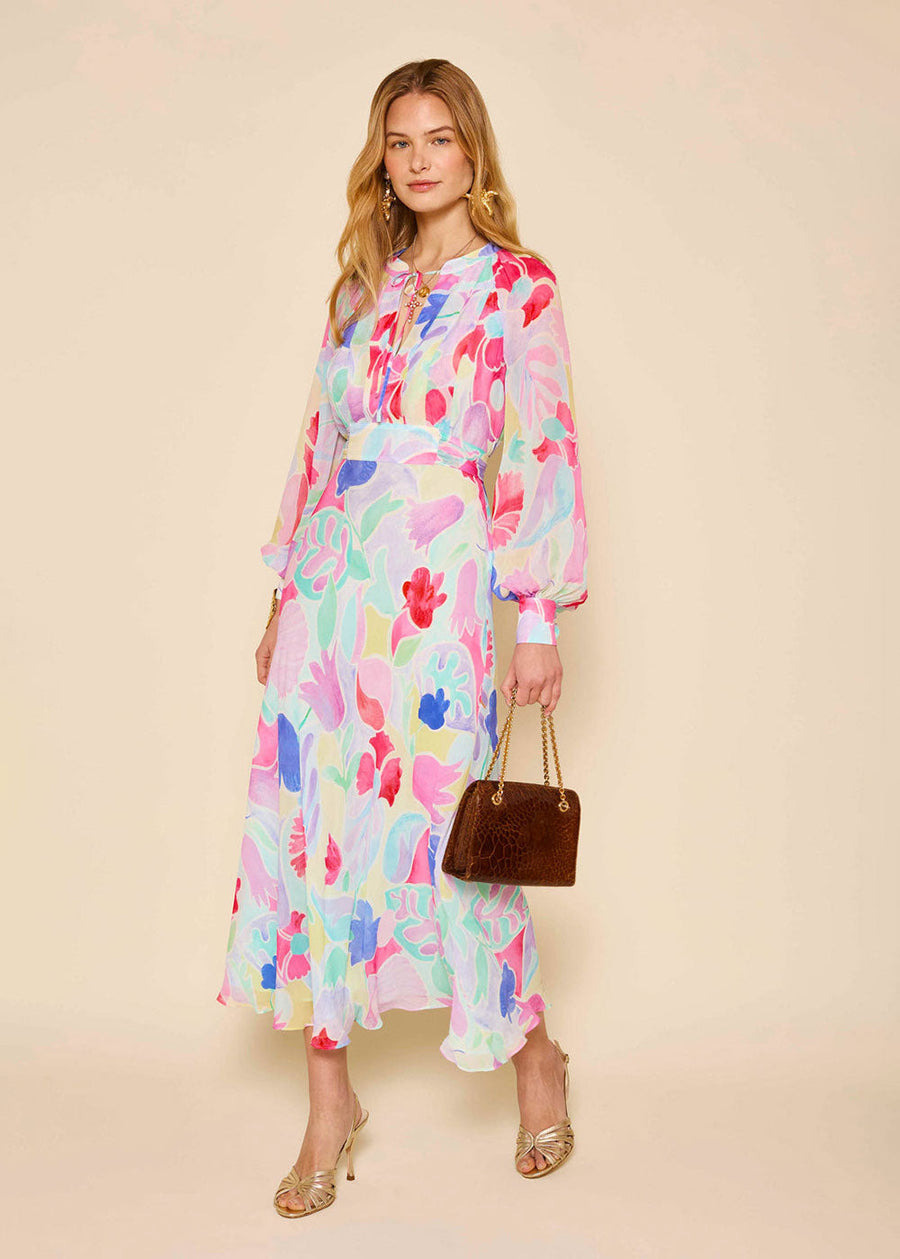 RIXO Aero Dress Abstract Tulip Ivory