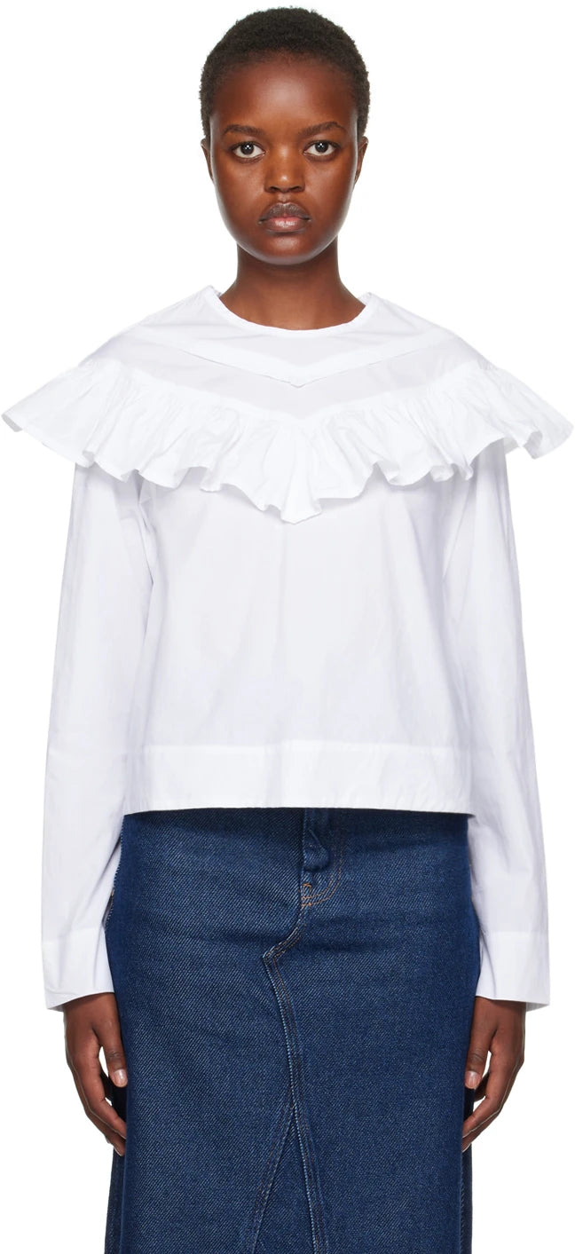 Ganni Cotton Poplin Frill Blouse