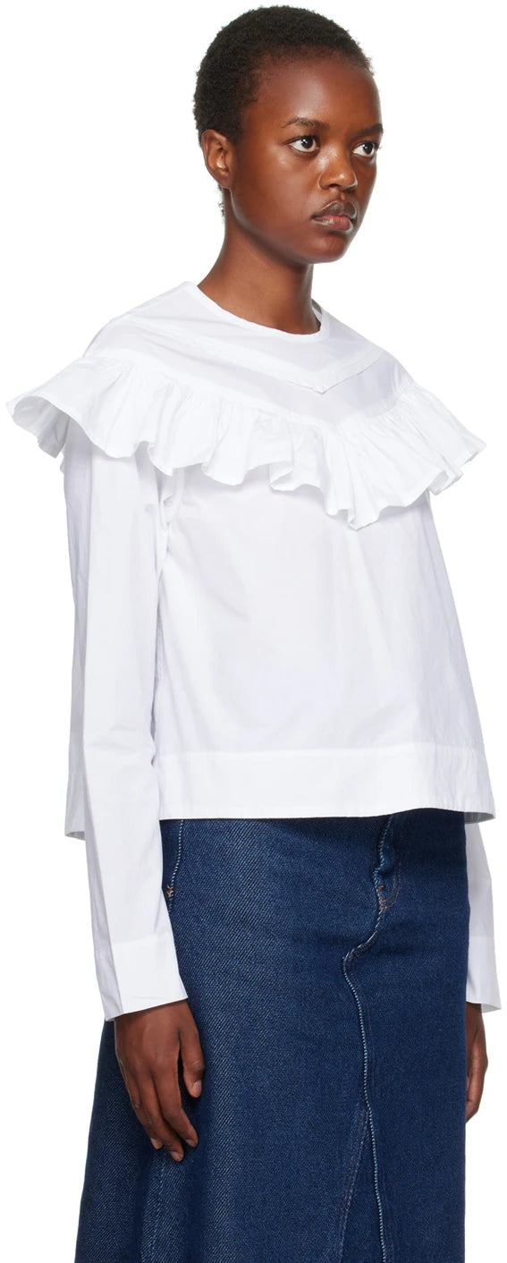 Ganni Cotton Poplin Frill Blouse