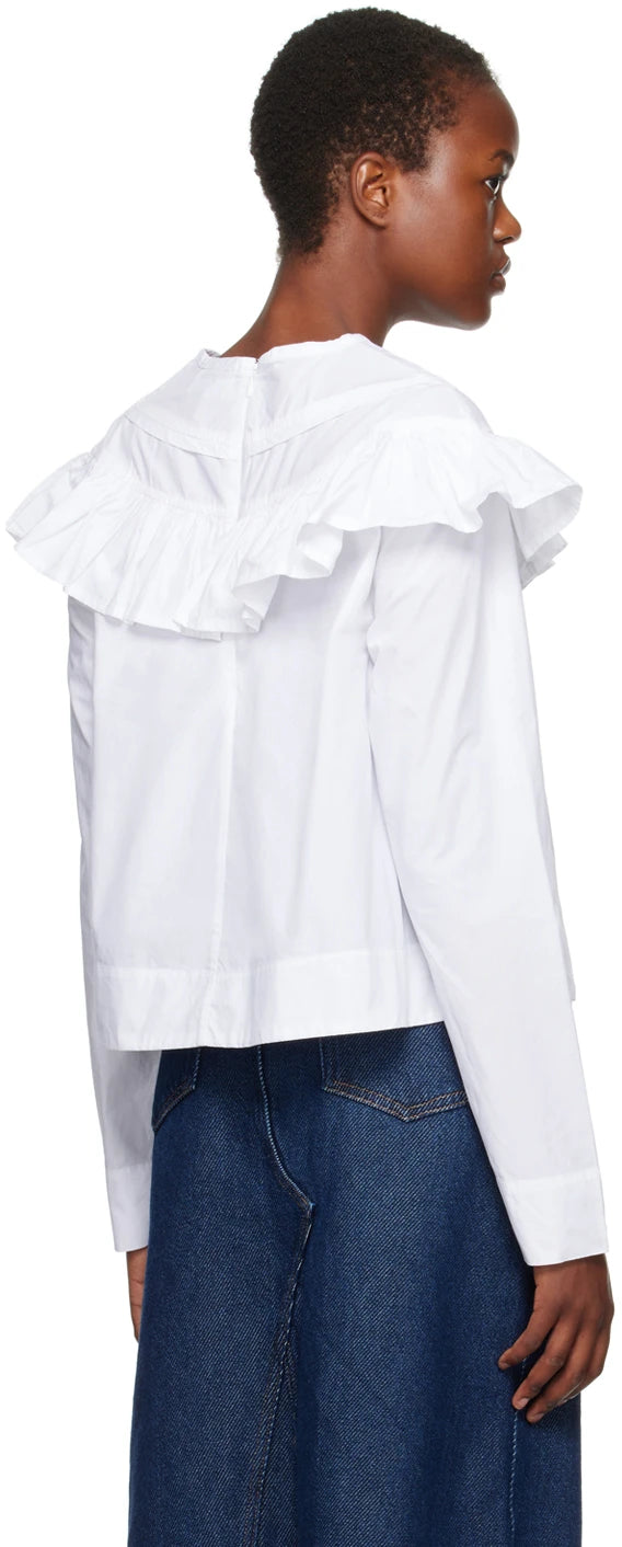 Ganni Cotton Poplin Frill Blouse