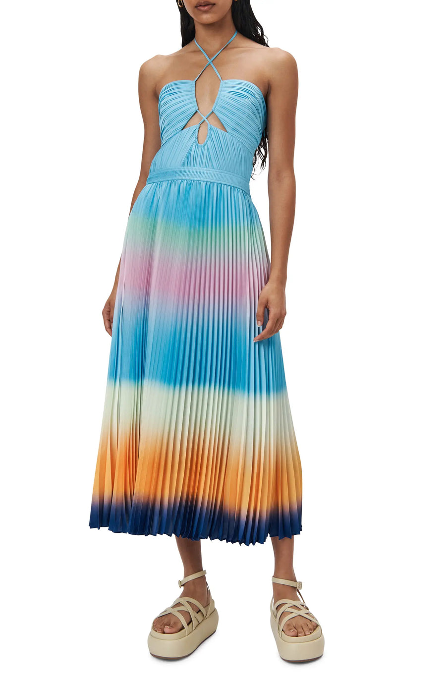 SIMKHAI Annita Ombre Plisse Cut Out Midi