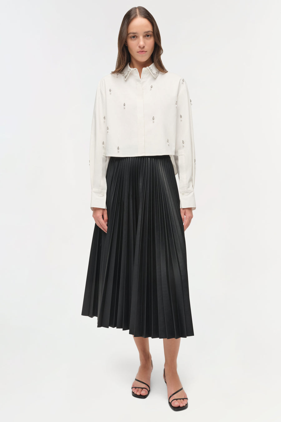 SIMKHAI Renata Embellished Cropped Button Down Shirt