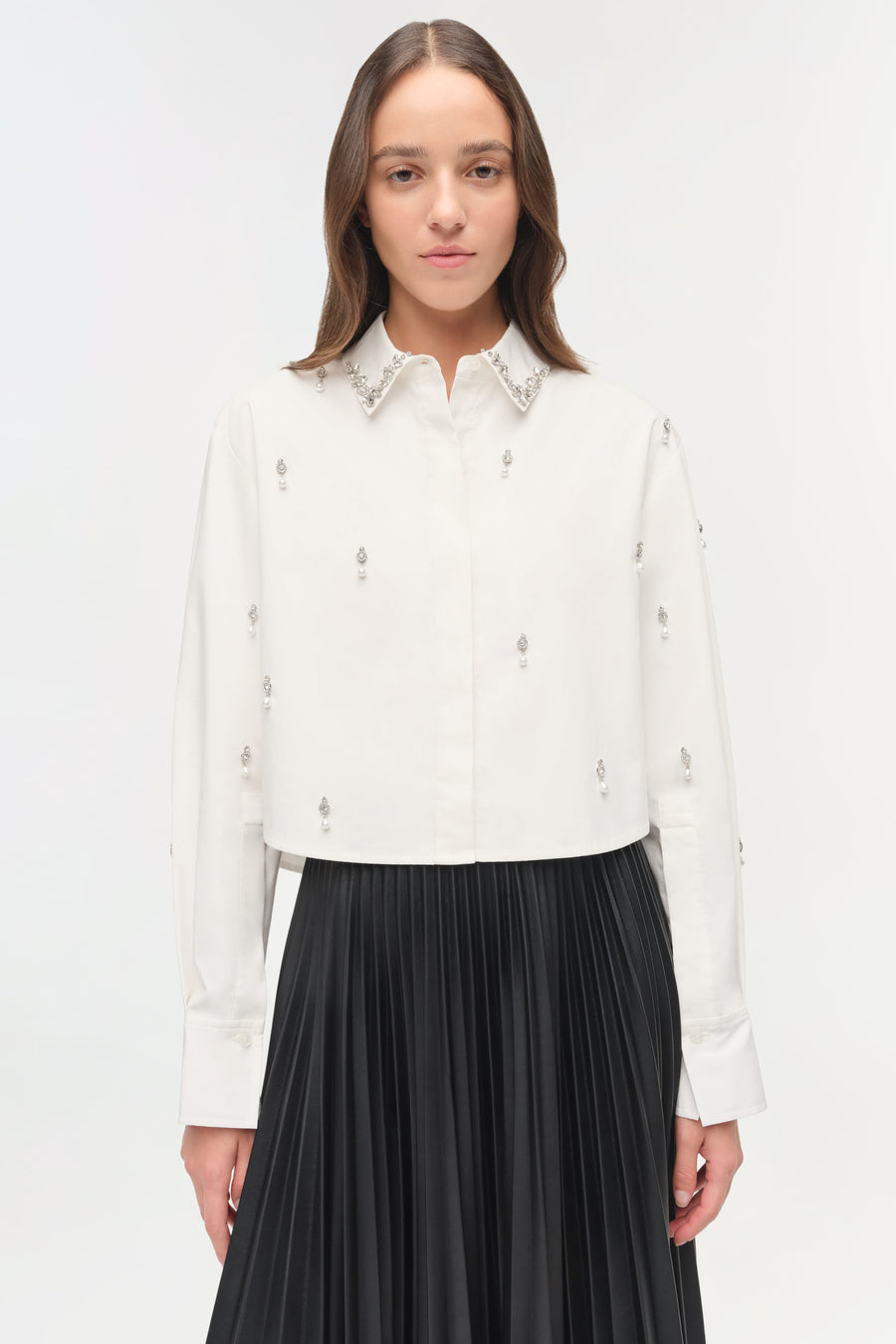 SIMKHAI Renata Embellished Cropped Button Down Shirt