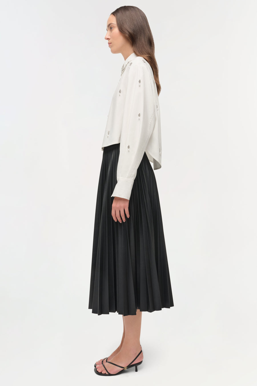 SIMKHAI Renata Embellished Cropped Button Down Shirt