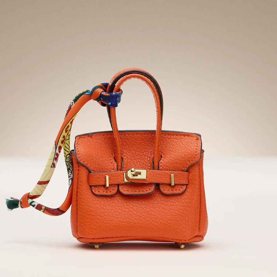 Mini Faux Leather Bag Charm with Scarf Detail