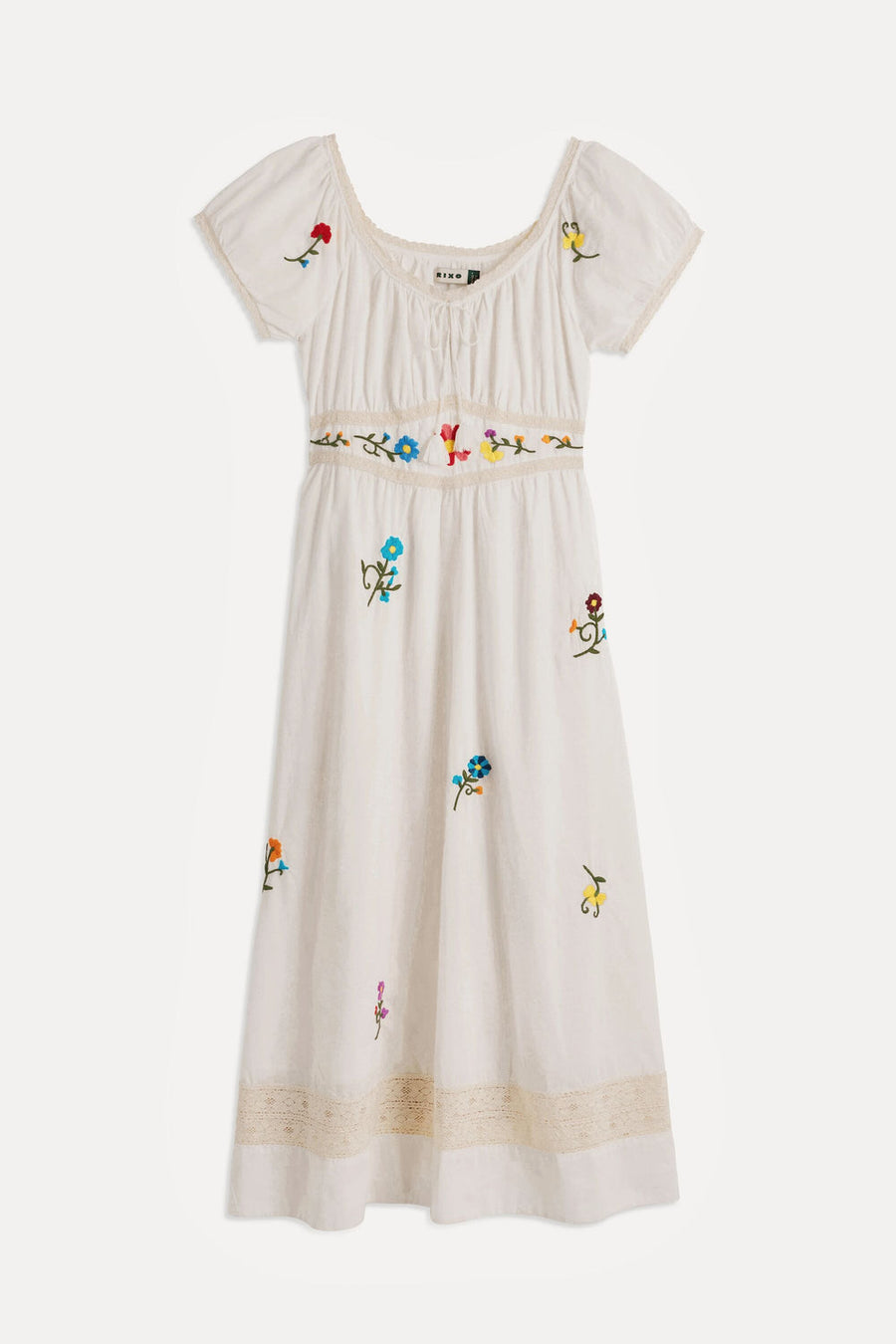 RIXO Alani Dress Ombre Floral Embroidery Ivory
