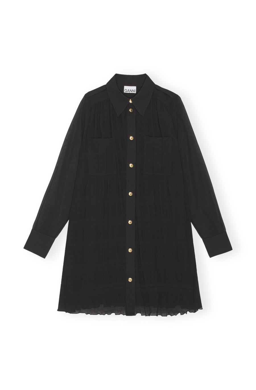 Ganni Pleated Georgette Shirt Dress
