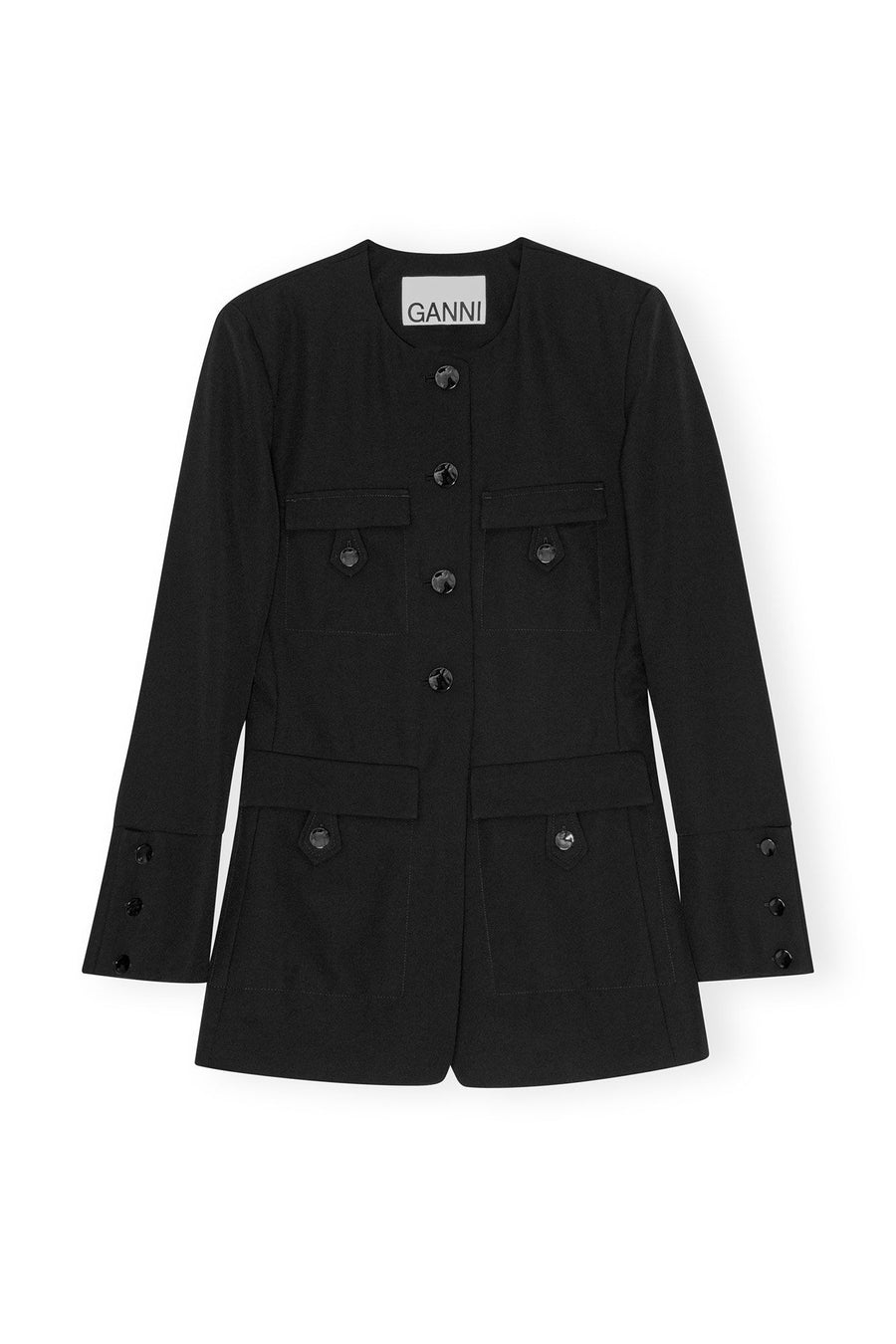 Ganni Light Twill Suiting Fitted Blazer