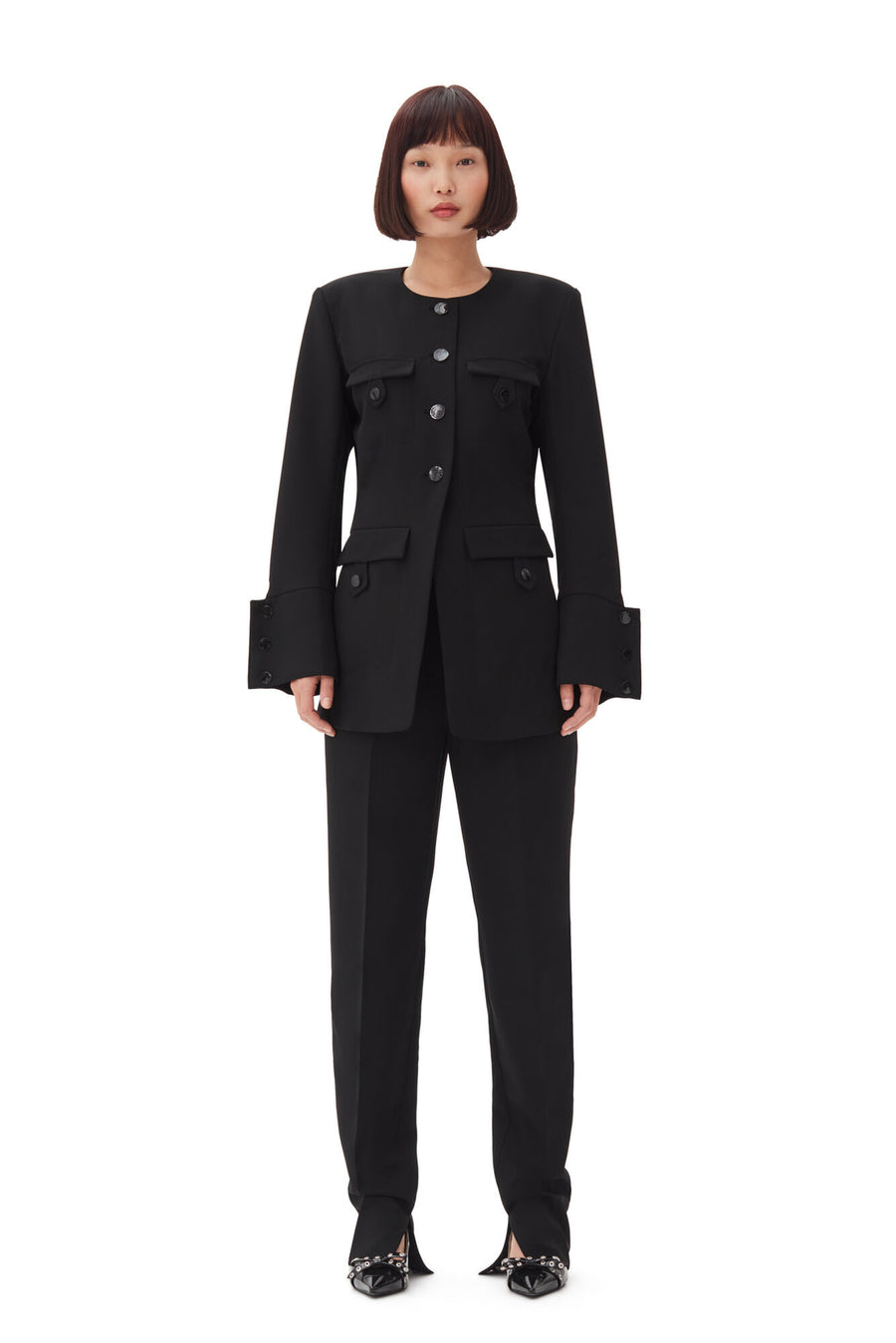 Ganni Light Twill Suiting Fitted Blazer