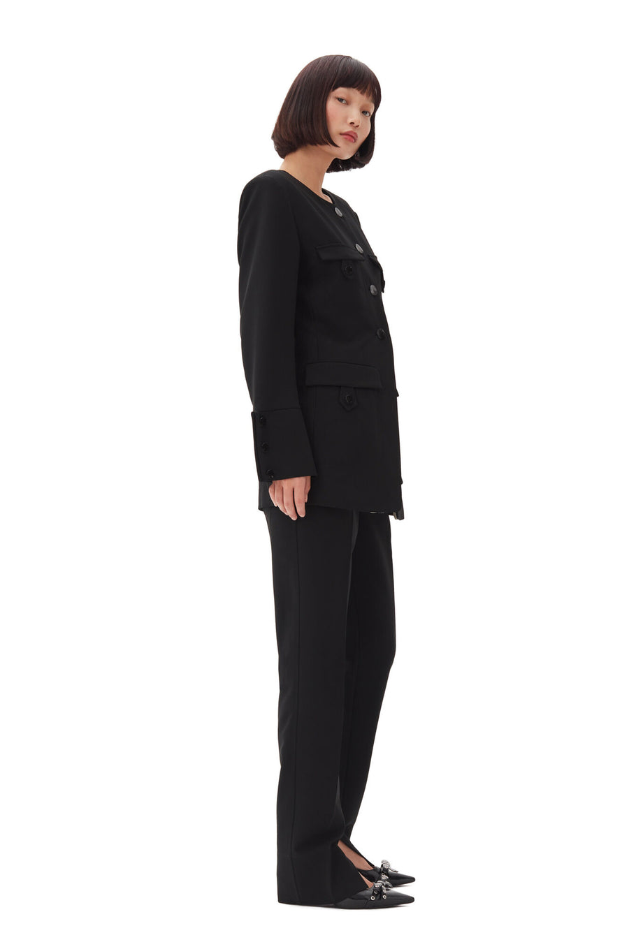 Ganni Light Twill Suiting Fitted Blazer