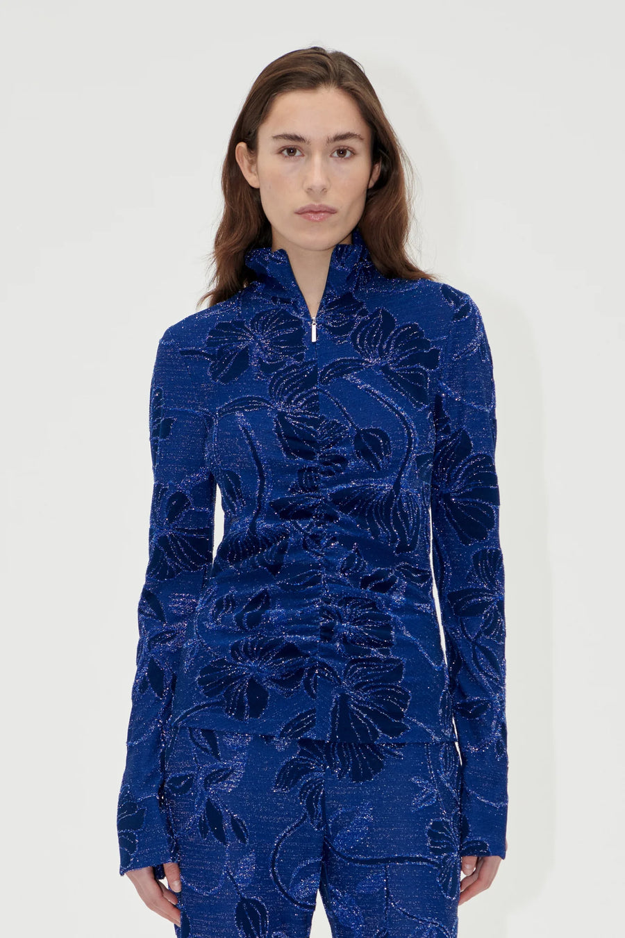 Stine Goya Gathered Long Sleeve High Neck Collar Top