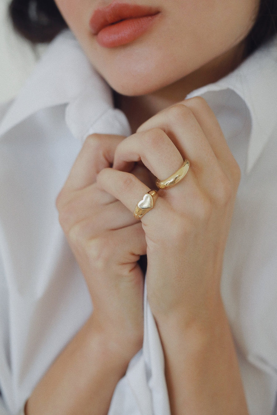 Odette Heart Signet Ring in Brass