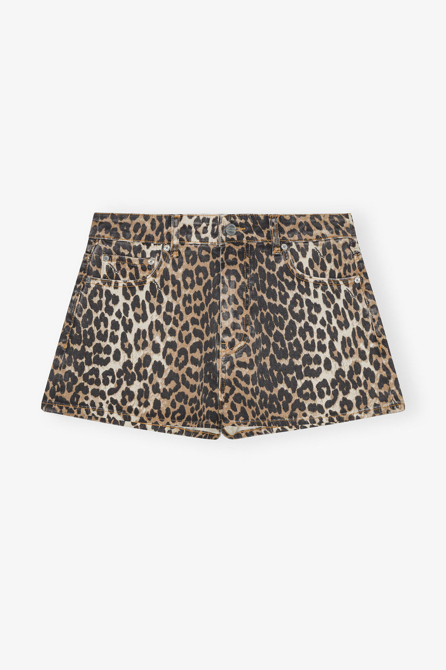Ganni Leopard Printed Denim Shorts