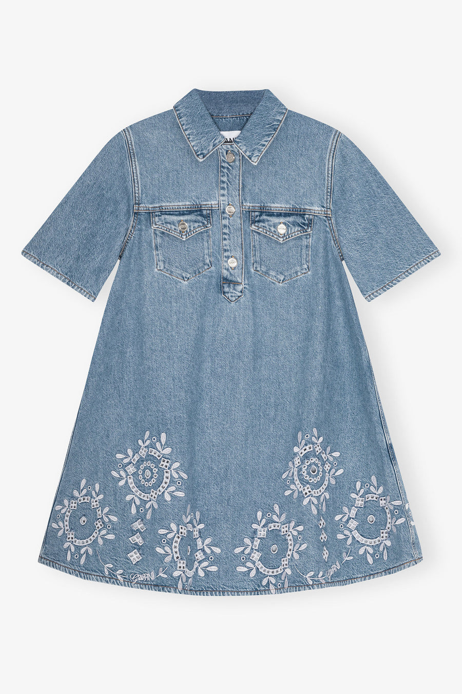 Ganni Broderie Anglaise Denim Mini Dress