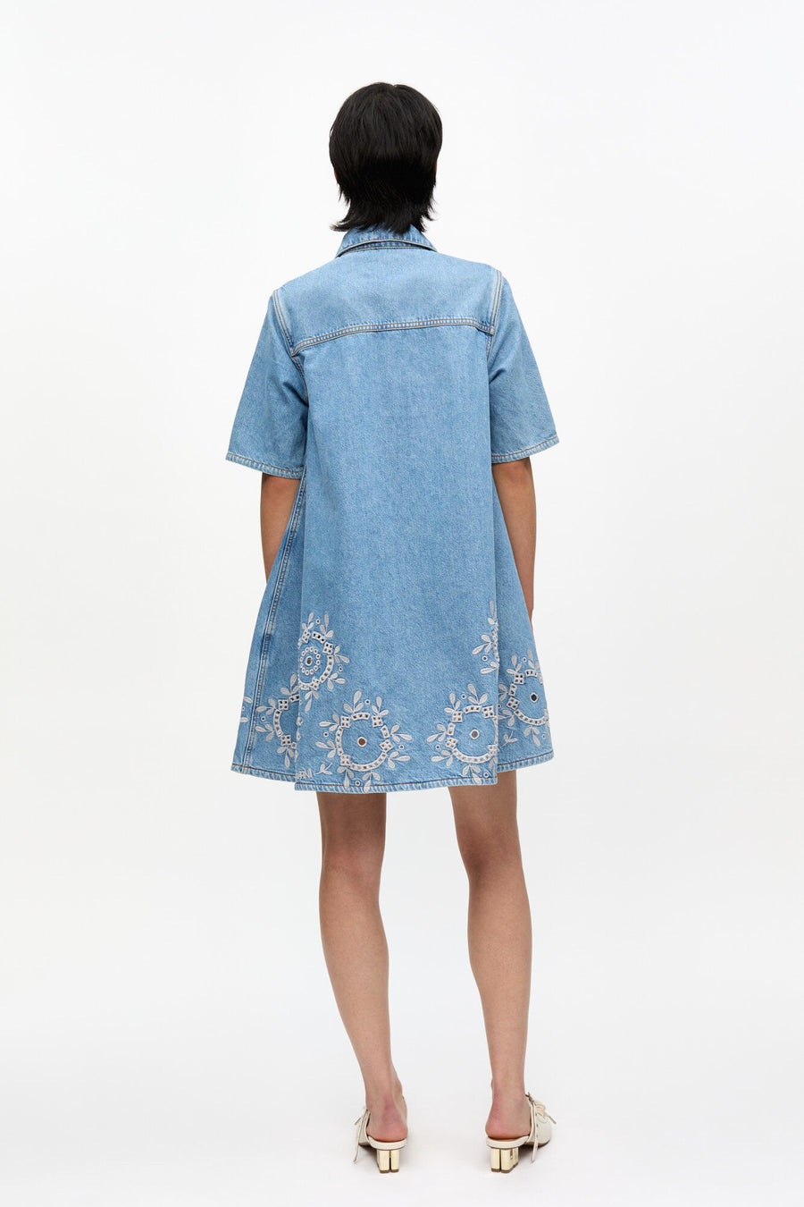Ganni Broderie Anglaise Denim Mini Dress