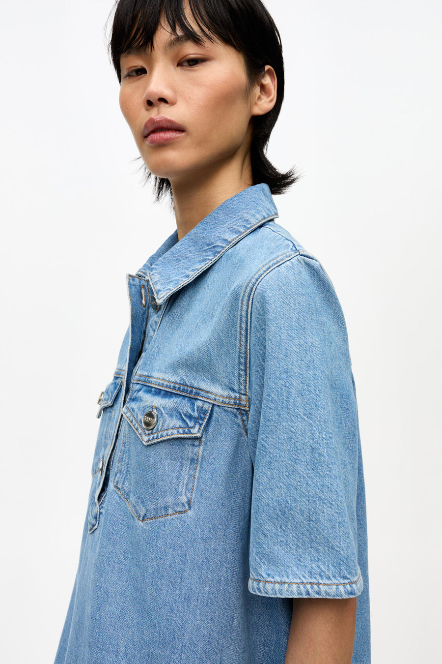 Ganni Broderie Anglaise Denim Mini Dress