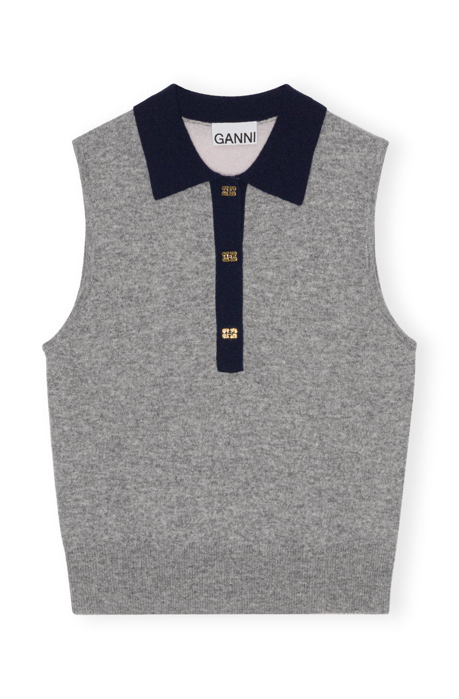 Ganni Cashmere Mix Sleeveless Polo