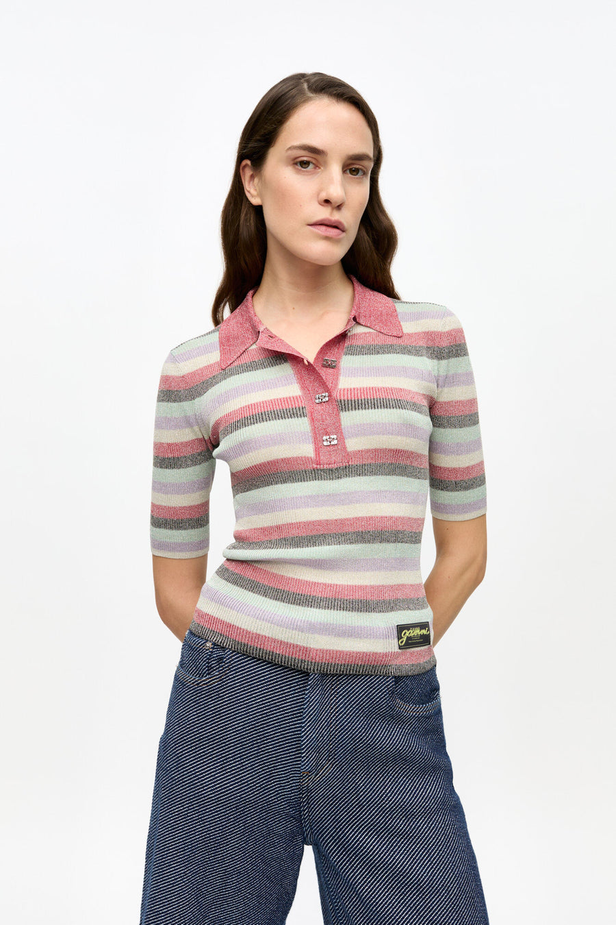 Ganni Light Sparkle Rib Polo