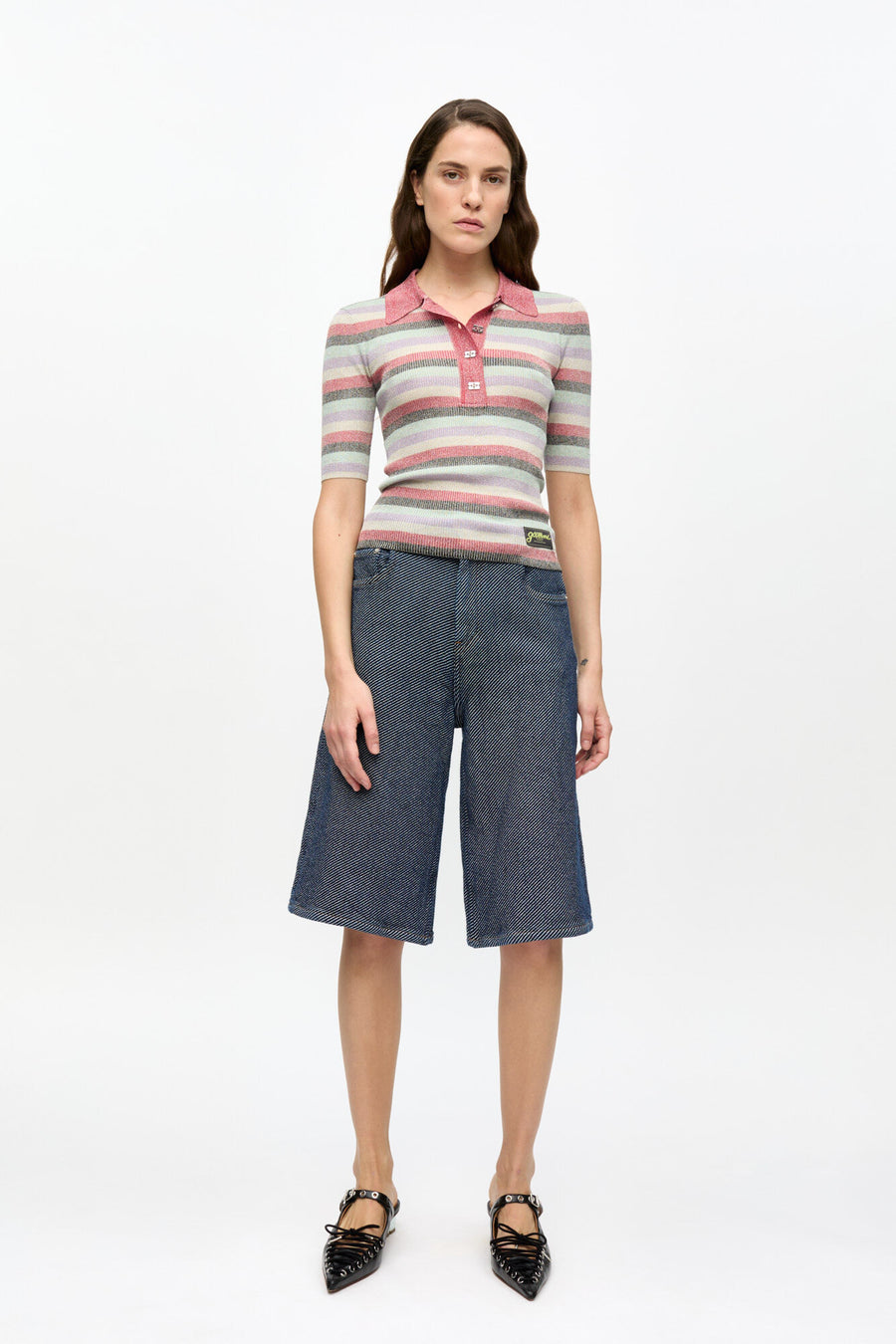 Ganni Light Sparkle Rib Polo