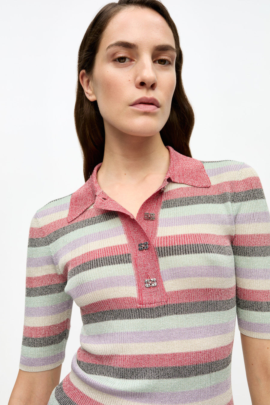 Ganni Light Sparkle Rib Polo