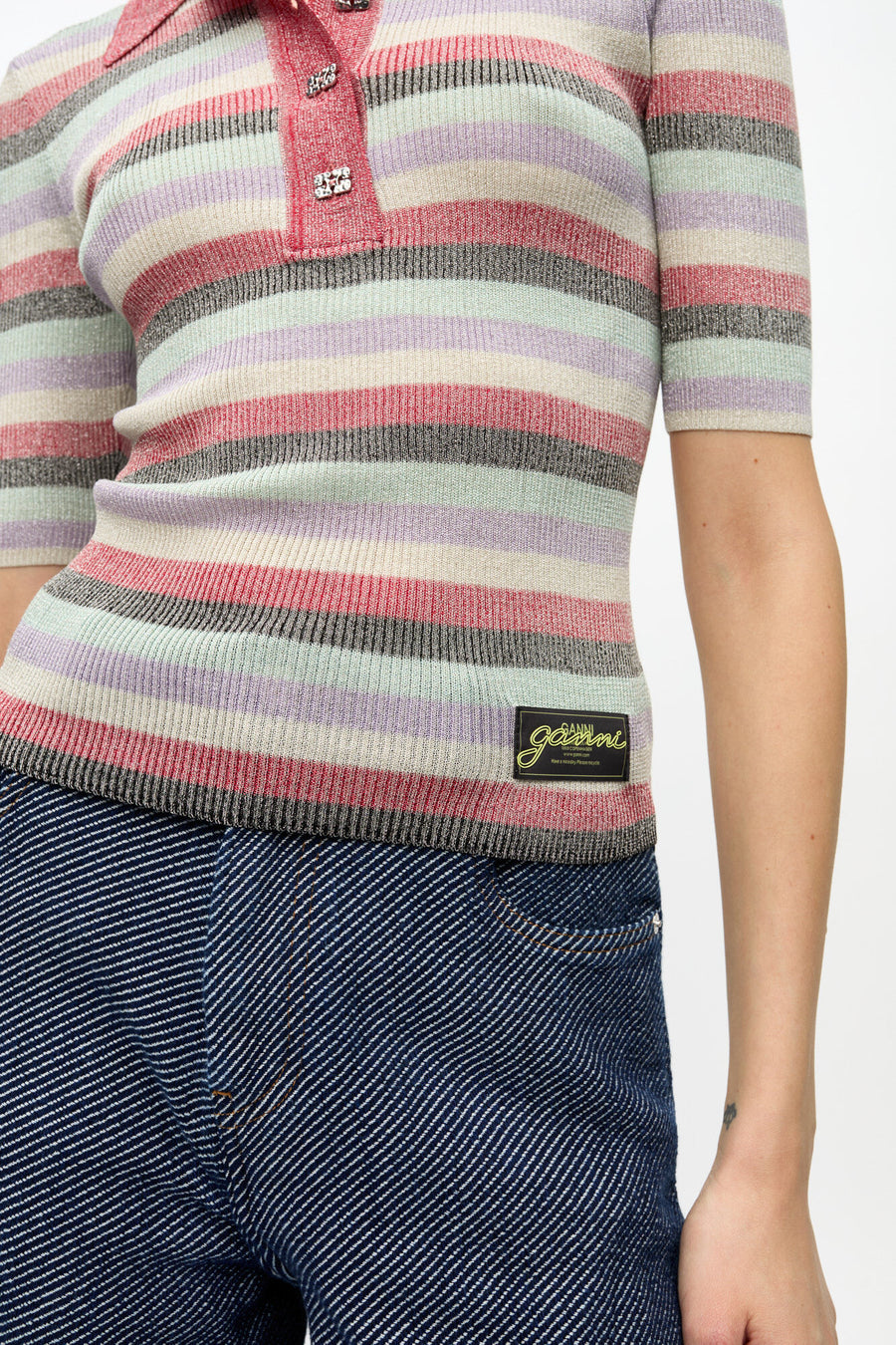 Ganni Light Sparkle Rib Polo