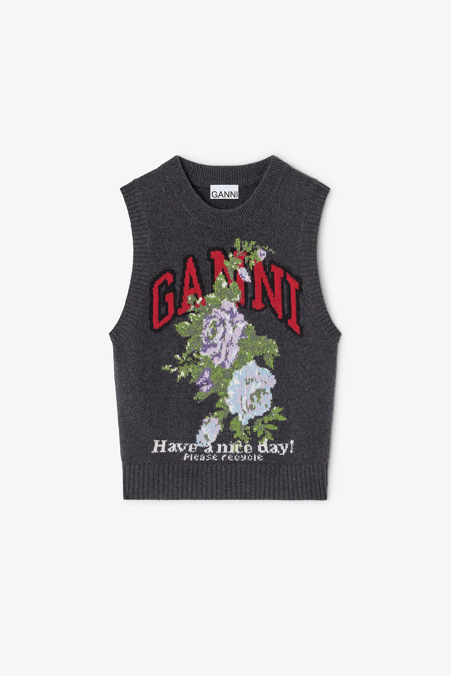 Ganni Graphic Wool Mix Flowers Vest
