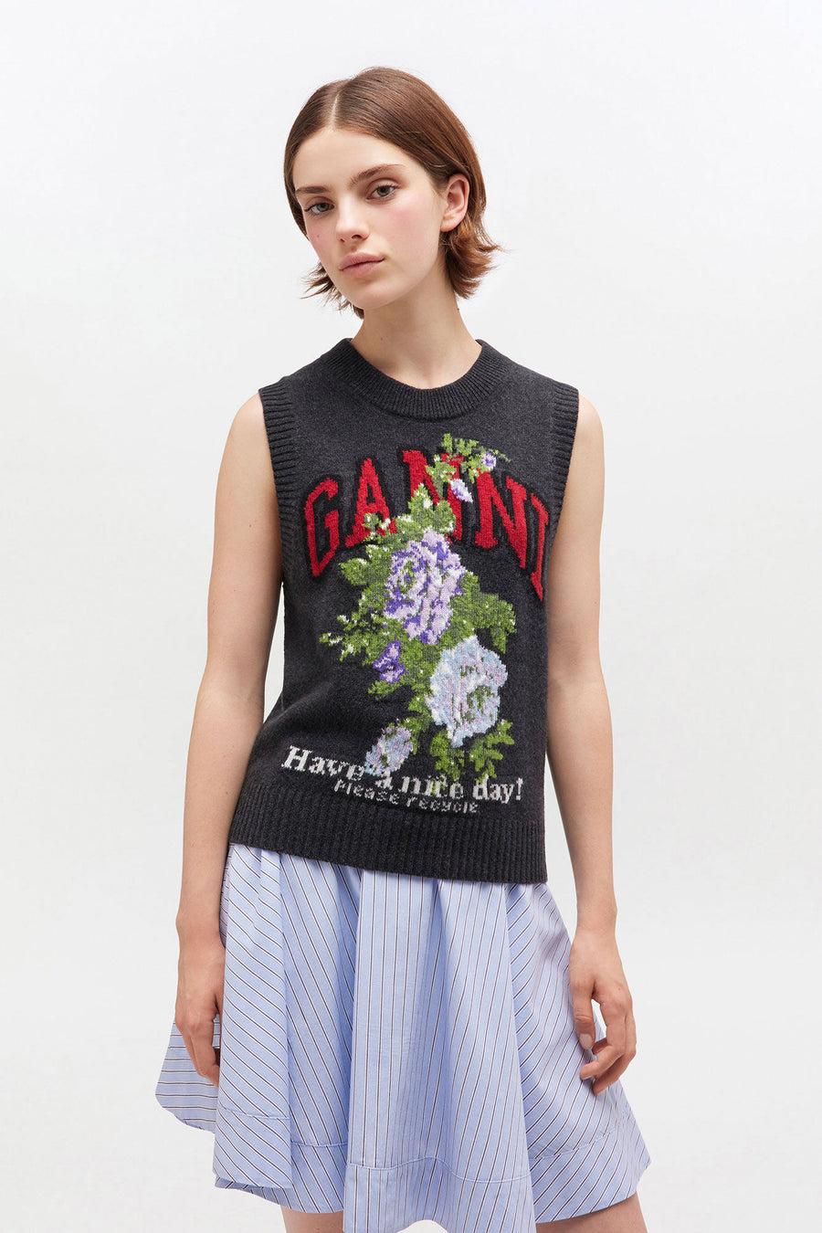 Ganni Graphic Wool Mix Flowers Vest
