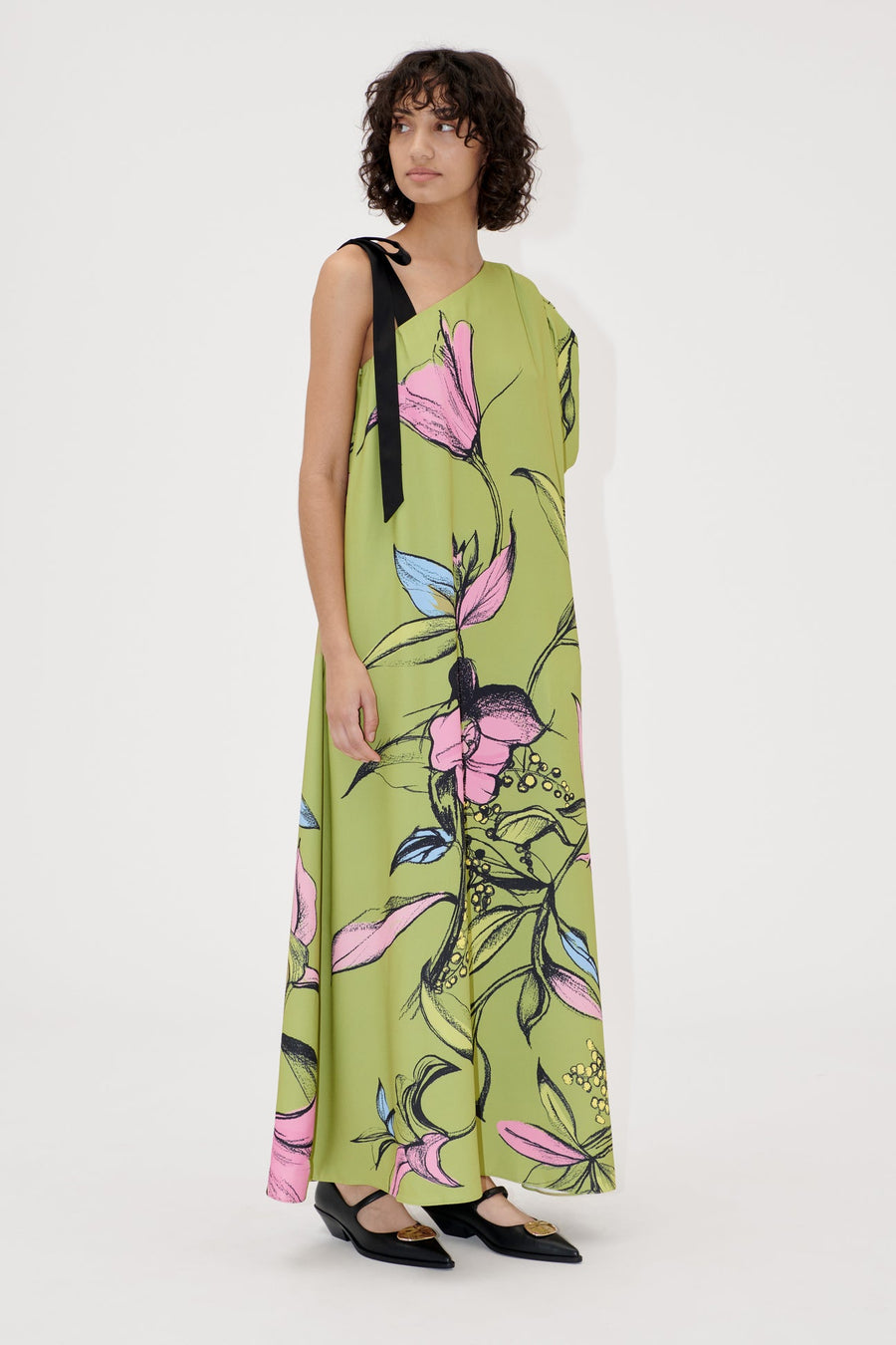 Stine Goya One Sleeve Maxi Dress W/ Bow Strap