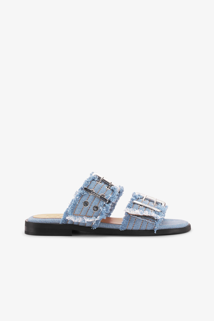 Ganni Feminine Buckle Two Strap Sandal Charms Denim