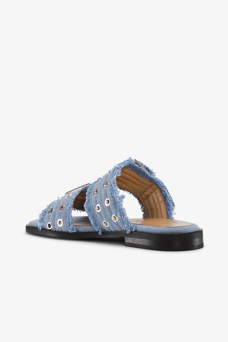 Ganni Feminine Buckle Two Strap Sandal Charms Denim