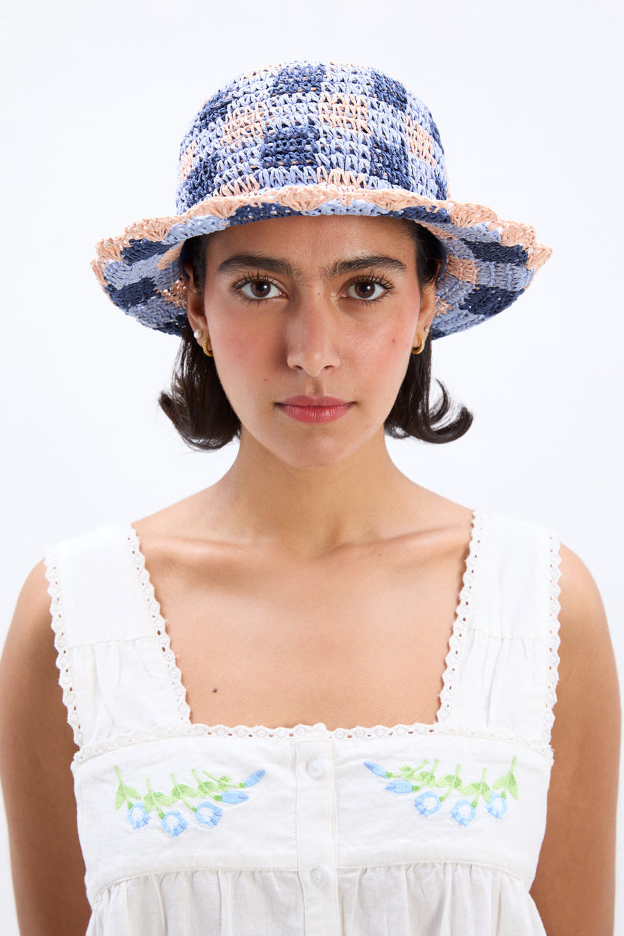 Damson Madder Gingham Straw Bucket Hat