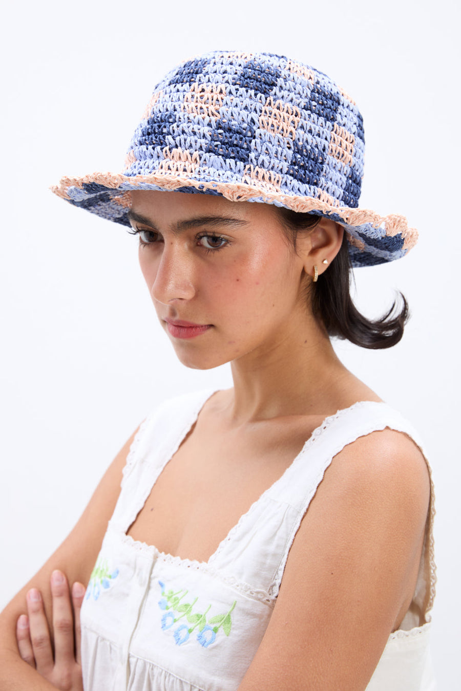 Damson Madder Gingham Straw Bucket Hat