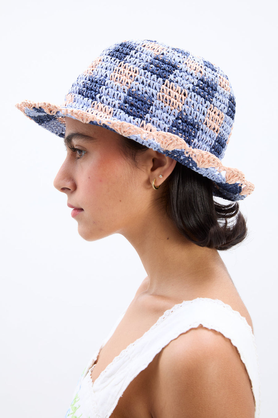 Damson Madder Gingham Straw Bucket Hat