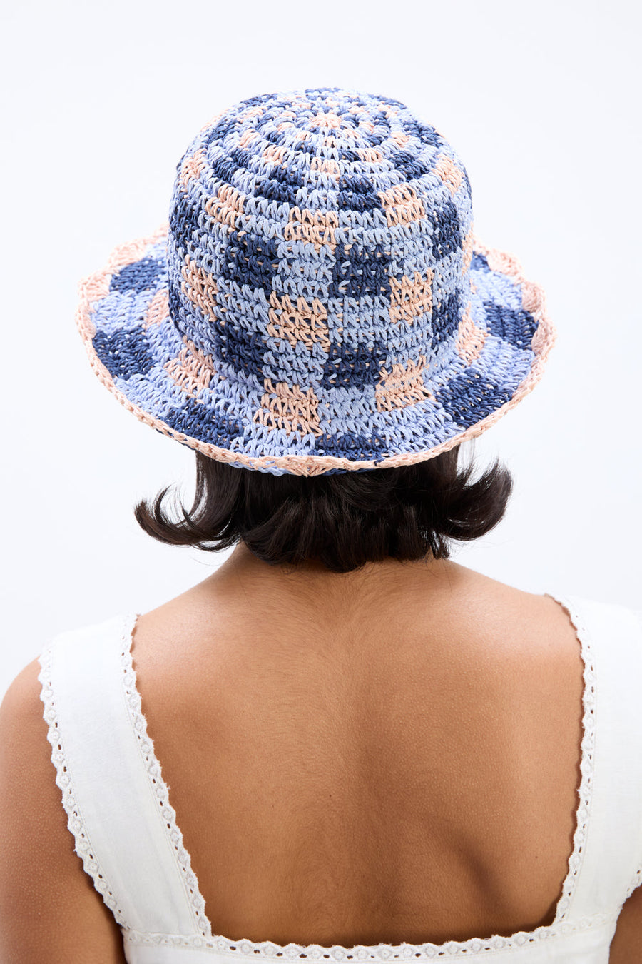 Damson Madder Gingham Straw Bucket Hat