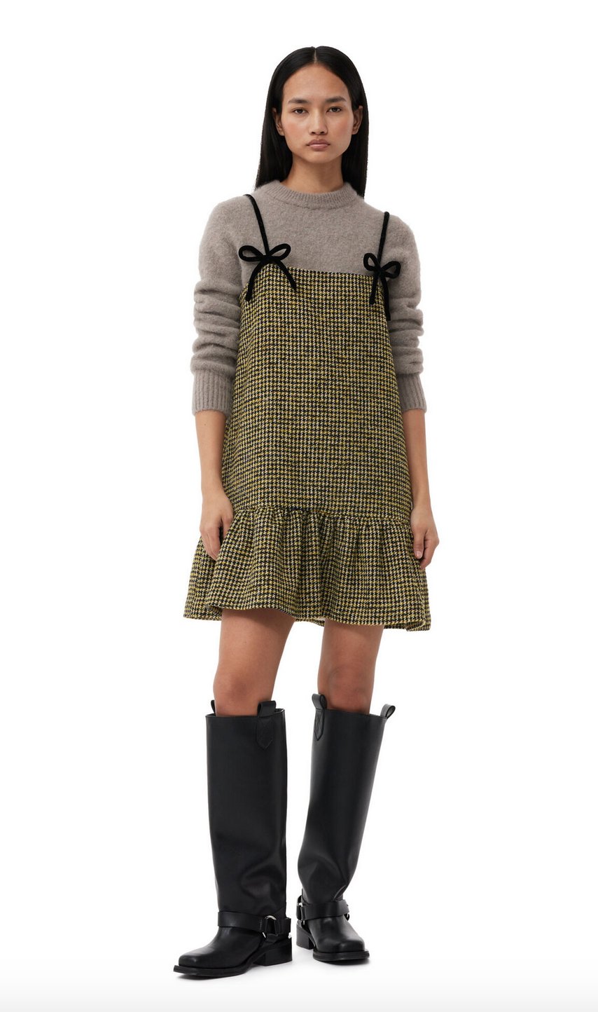 Ganni Woollen Checkered Mini Dress