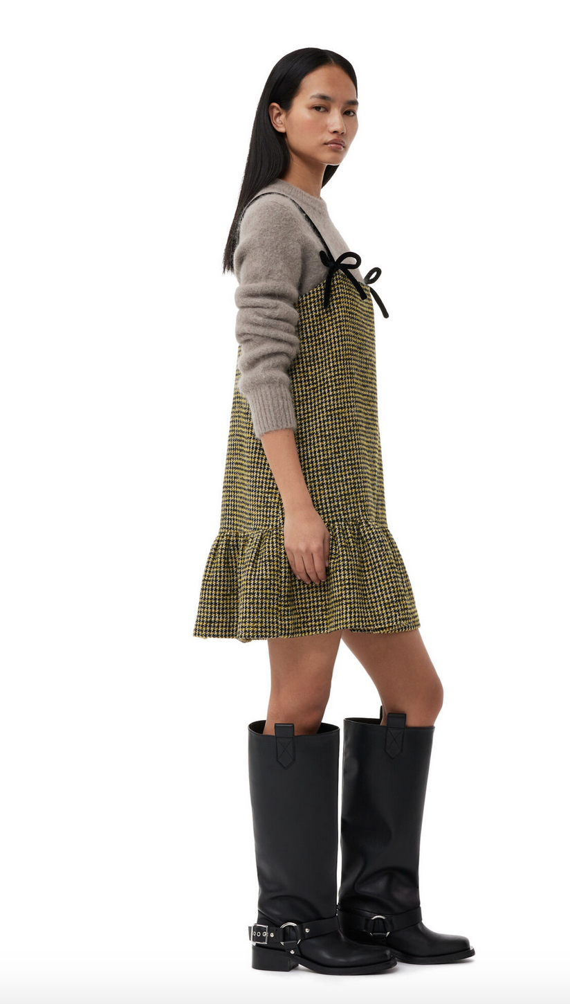 Ganni Woollen Checkered Mini Dress