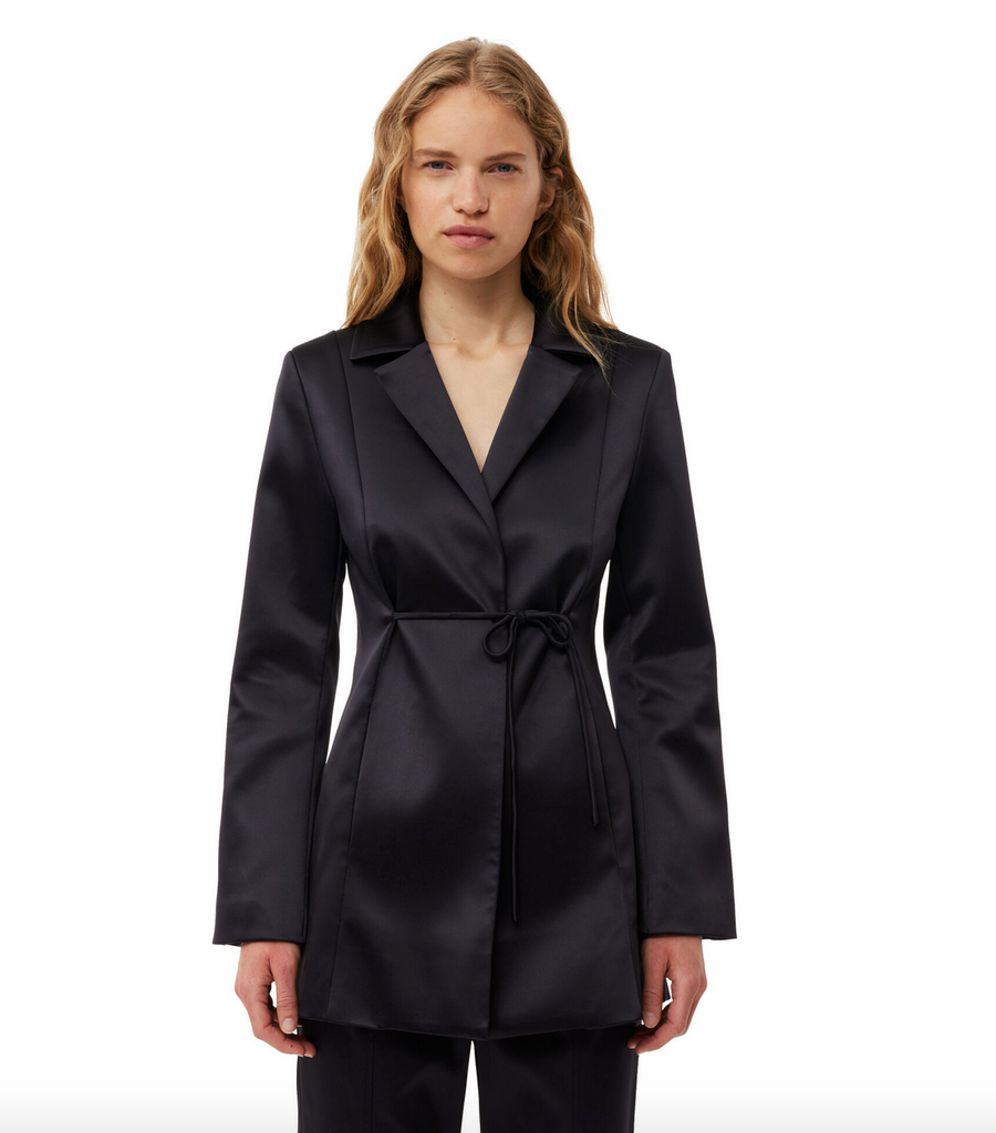 Ganni Double Satin Tiestring Blazer